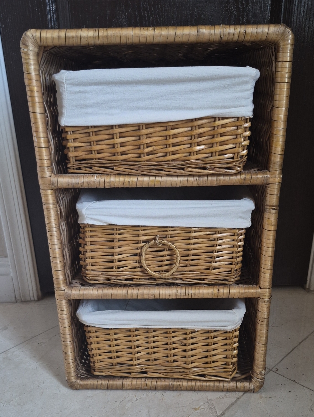 Vintage Natural Wicker 3-Tier Organizer with White Liners